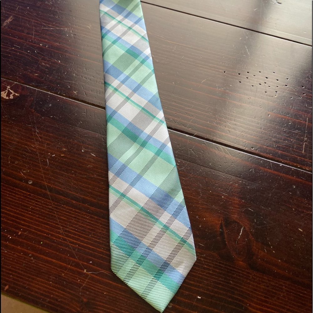 Light Blue/Green/White Clip On Tie